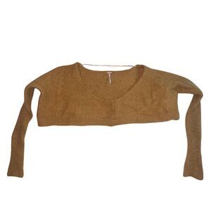 Free People Sweater Womens XS Cropped Mustard Yellow Oversized Cozy Alpaca Wool